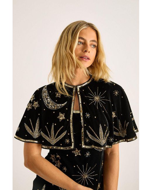Nasty Gal Black Velvet Celestial Embellished Cape