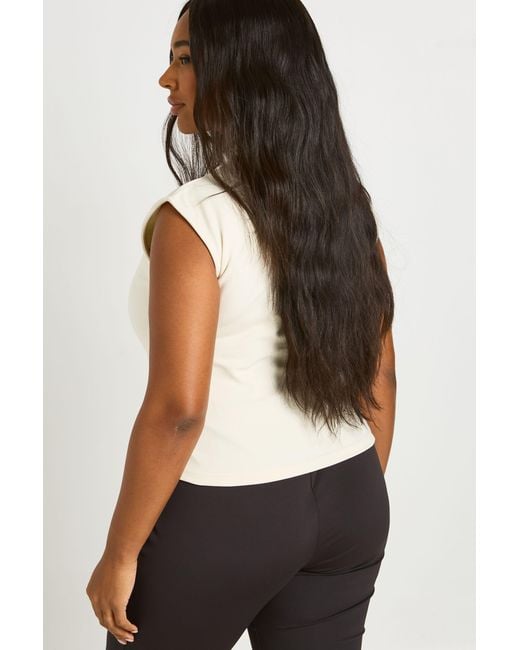 Boohoo Black Plus Compact Cotton Button Through Cap Sleeve Top