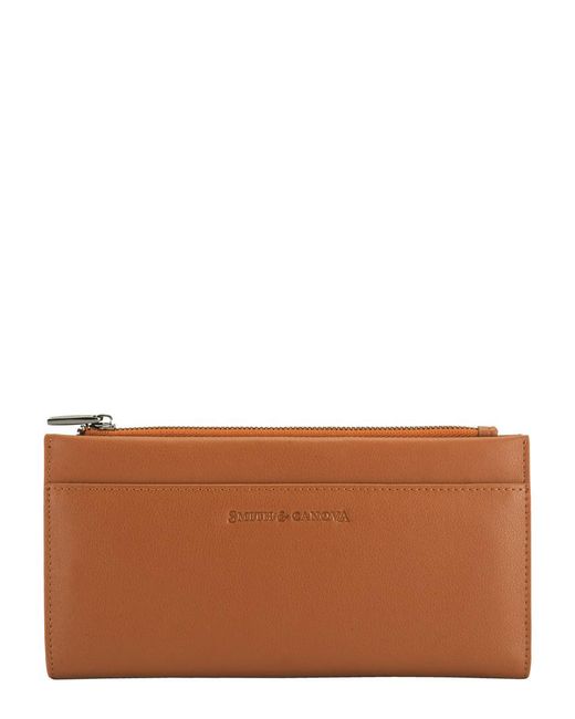 Smith & Canova Brown Smooth Leather Long Zip Top Pocket Purse