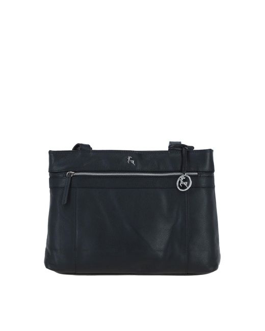 Ashwood Leather Black 'Derry' Classic Real Zipped Shoulder Bag