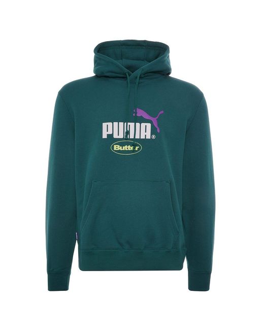 PUMA Green X Butter Goods Long Sleeve Pullover Graphic Logo Hoodie 532438 40 Cotton for men