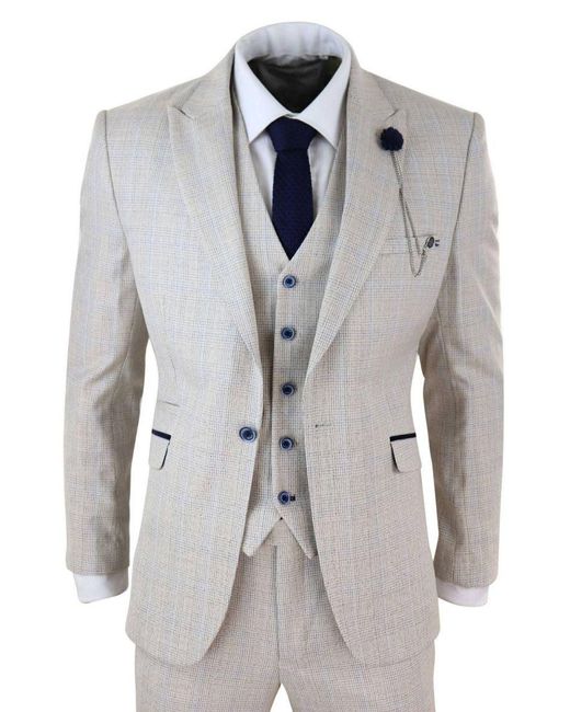 Infinity Leather Gray 3 Piece Check Tweed Herringbone Vintage Classic Suit for men