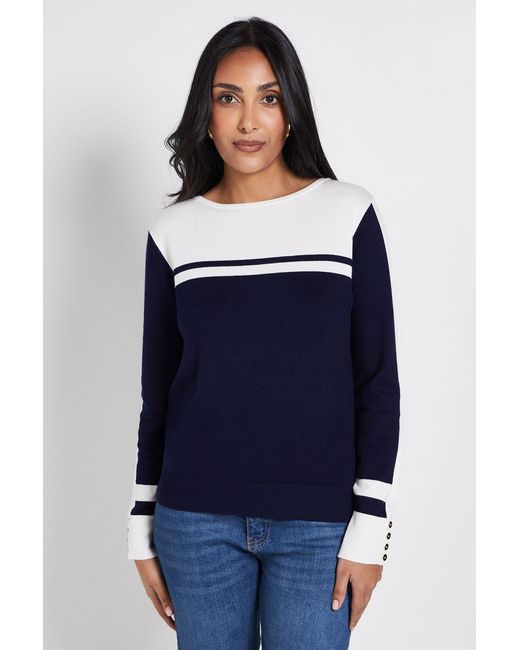 Wallis Blue Petite Colour Block Jumper