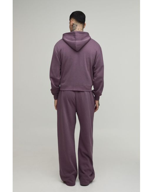 BoohooMAN Purple Tall Oversized Shrunken Zip Through Hoodie And Wide Leg Jogger for men