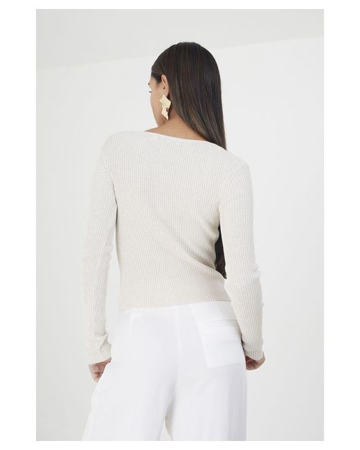 Brave Soul White 'Sasha' Ribbed Knitted V-Neck Cardigan Cotton/Acrylic
