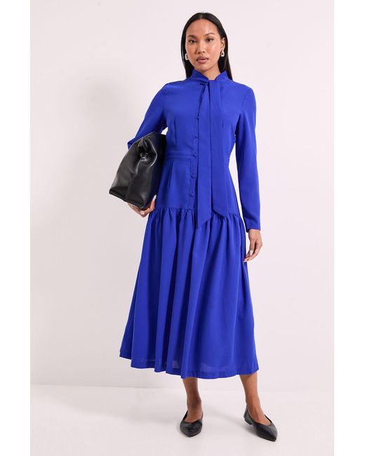 PRINCIPLES Blue Tie Neck Midi Dress