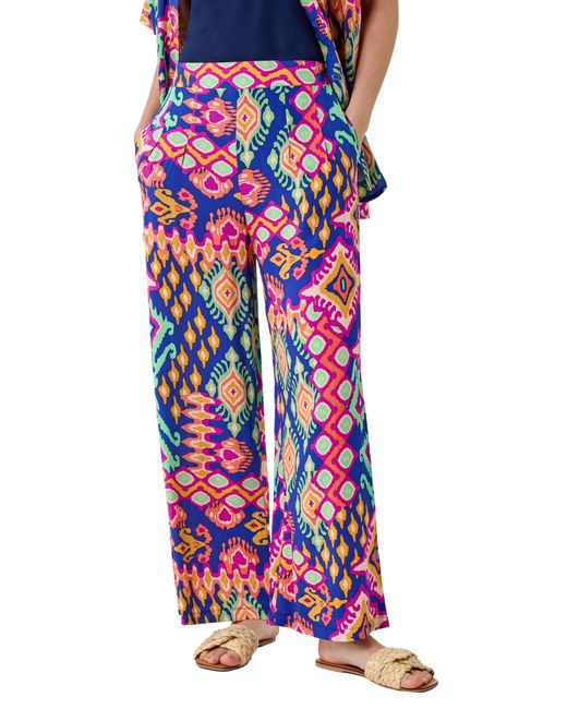 Roman Red Aztec Print Wide Leg Stretch Trouser