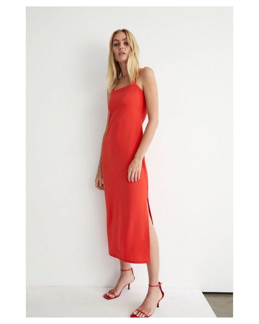 Warehouse Red Strappy Cross Back Jersey Crepe Midi Dress