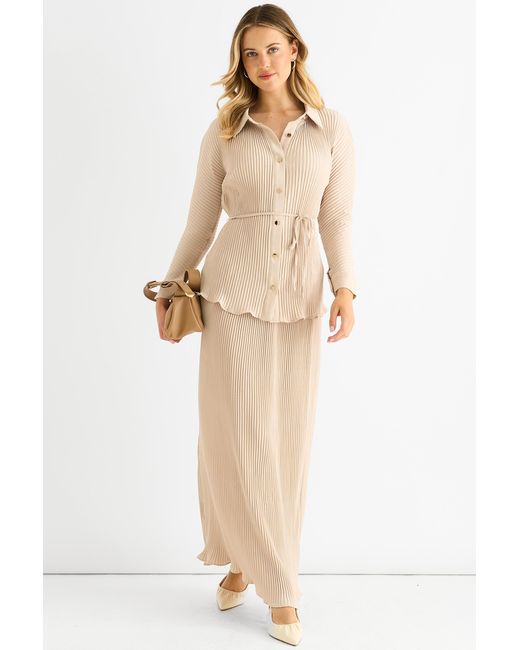 Gini London Natural Plisse Elasticated Waist Maxi Skirt