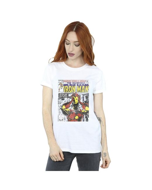 Marvel White Ladies Iron Head Gear Off Cotton Boyfriend T-Shirt