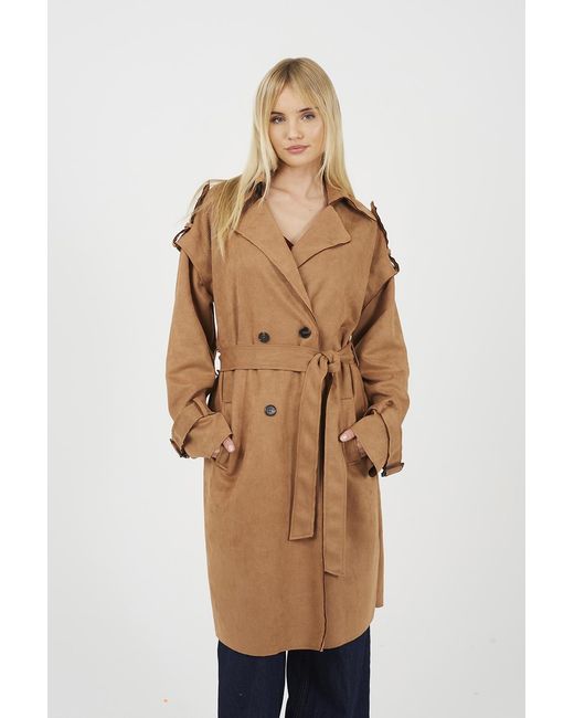 Brave Soul Natural Faux Suede Double Breasted Trench Coat