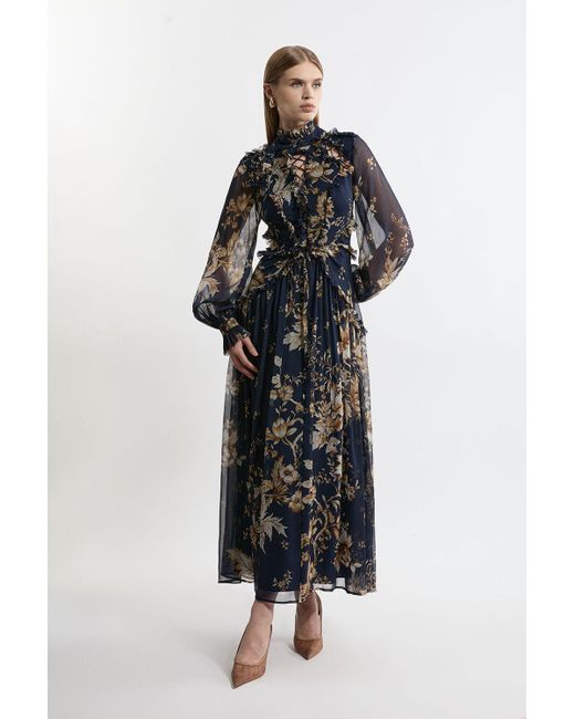 Karen Millen Black Lydia Ruffle Chiffon Maxi Dress