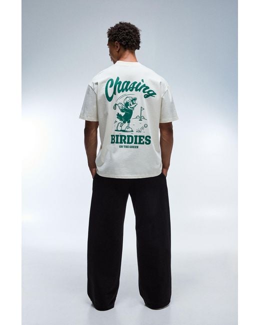 BoohooMAN Gray Active Chasing Birdies Golf Oversized Extended Neck T-Shirt for men