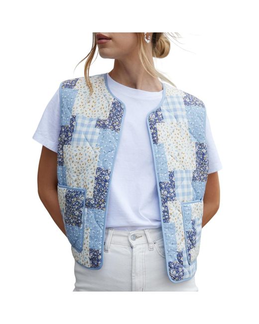 Threadbare Blue Ladies Cabos Patchwork Quilted Regular Gilet