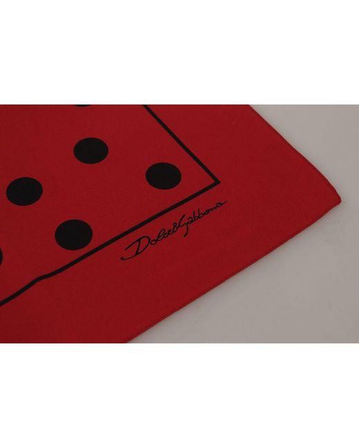Dolce & Gabbana Red Polka Dots Dg Print Square Handkerchief Scarf Silk for men