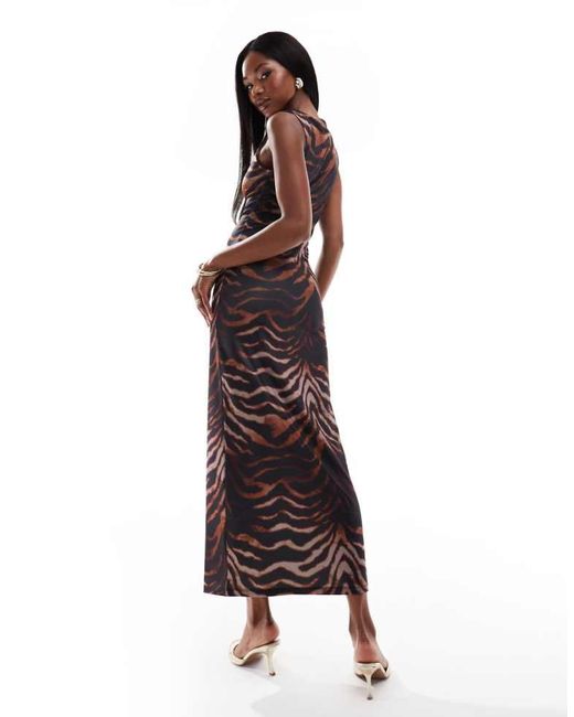 ASOS Brown Ombre Animal Slash Neck Maxi Dress