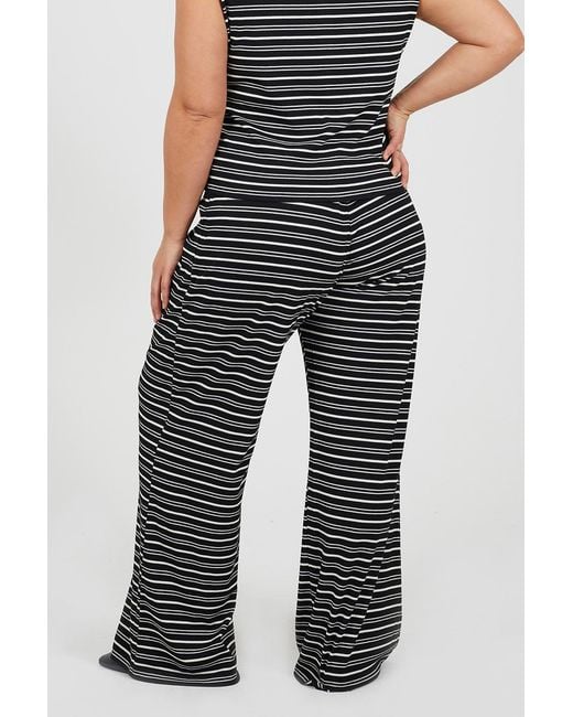 Brave Soul Blue Curve Jersey Knit Striped Wide Leg Trousers