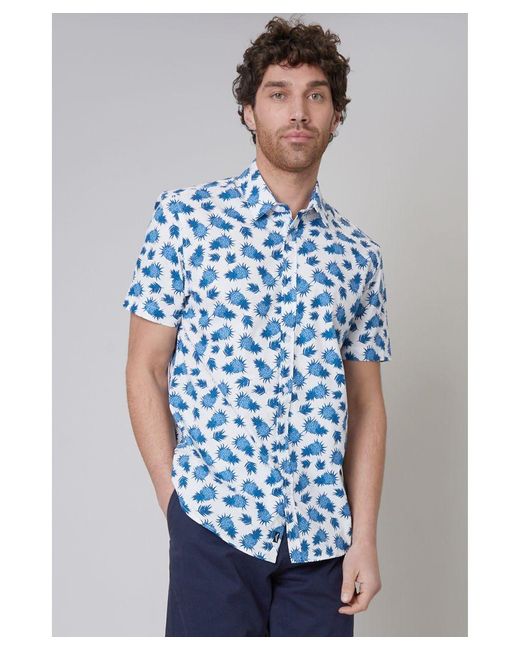 Threadbare Blue Off 'Jaxx' Short Sleeve Pineapple Print Cotton Shirt for men
