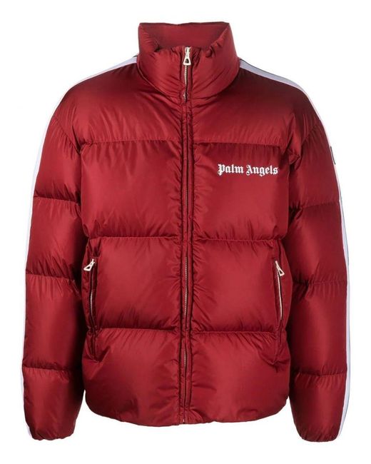 Palm Angels Red Logo-print Down-feather Padded Jacket for men