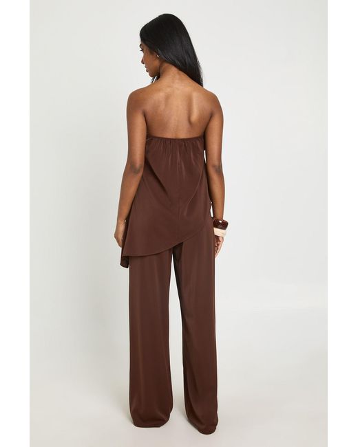 Boohoo Brown Asymmetric Bandeau And Wide Leg Trouser Co-Ord