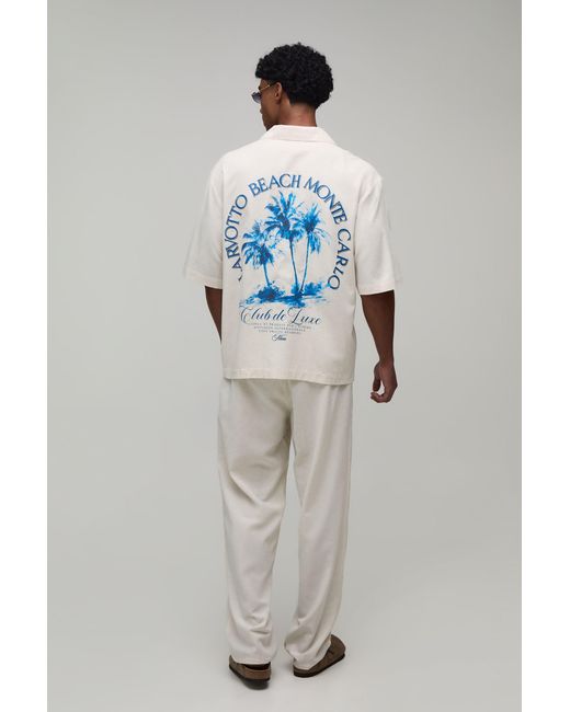 BoohooMAN Gray Oversized Half Sleeve Monte Carlo Shirt And Relaxed Trouser Set for men