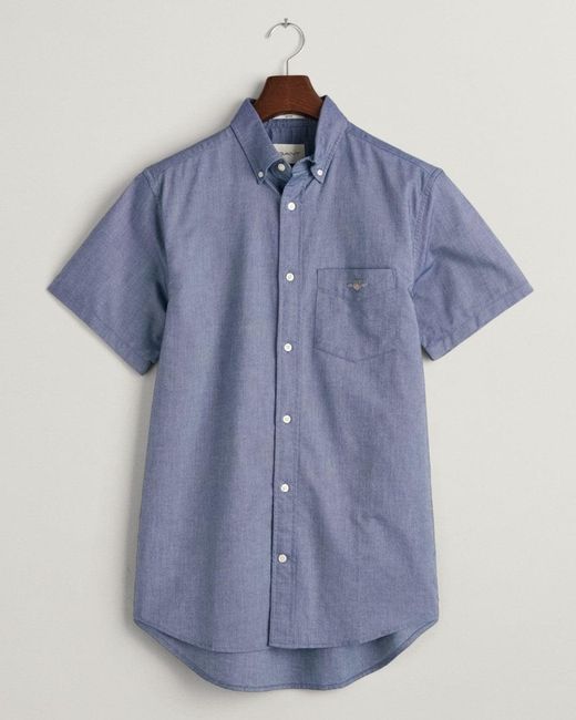 Gant Blue Regular Fit Short Sleeve Oxford Shirt for men
