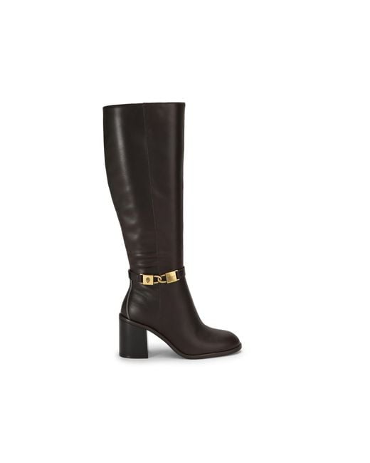 Kurt Geiger Black Leather Kingsley Block Heel Knee Boots