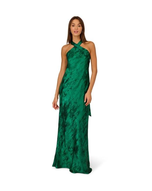 Adrianna Papell Green Halter Mermaid Gown