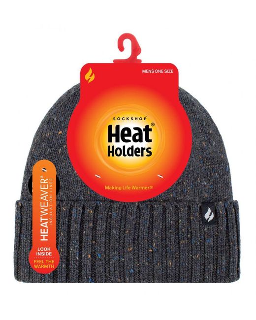 Heat Holders Black Thermal Chunky Beanie Hat for men