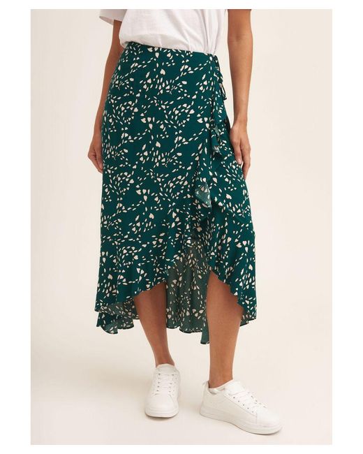 Gini London Green Animal Print Ruffle Wrap Midi Skirt