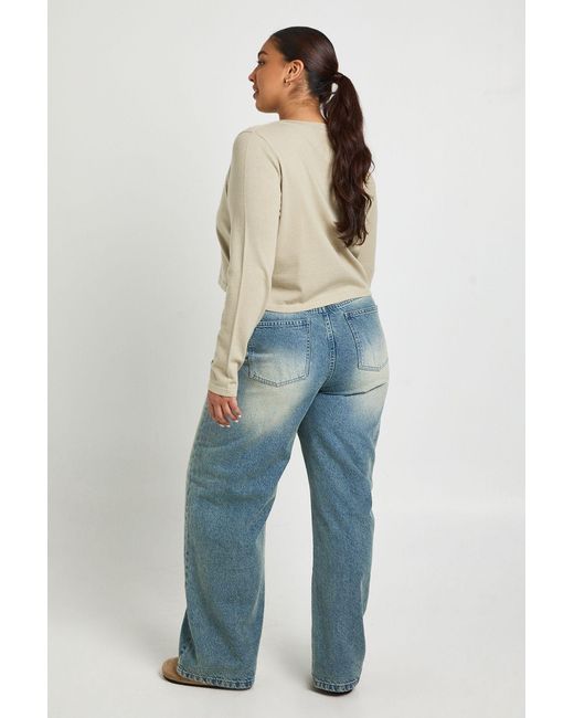 Boohoo Blue Plus Long Sleeve Knit Rib Top