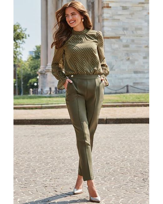 Sosandar Green Khaki Tapered Trousers