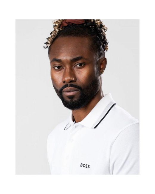 Boss White Paddy Curved Polo for men
