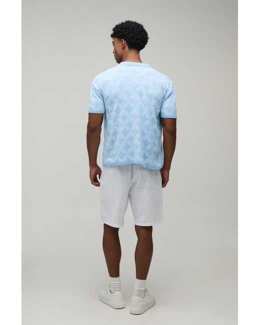 BoohooMAN White Relaxed Cotton Blend Open Stitch Knitted Shirt for men