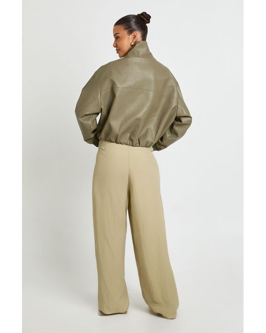 Boohoo Green Nylon Pleat Detail Cargo Trousers