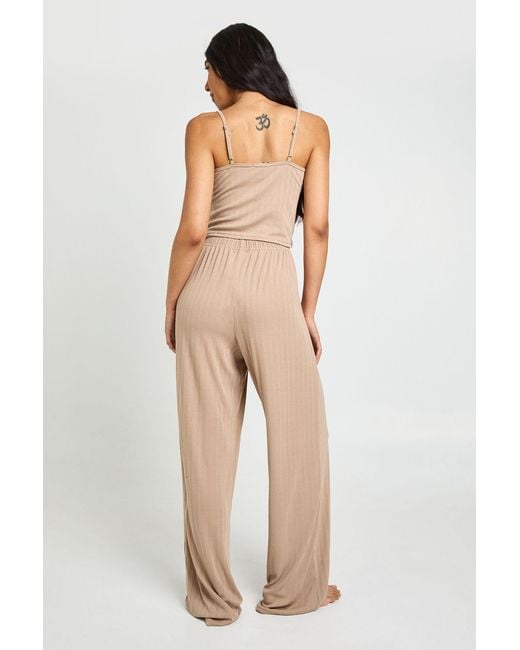 Boohoo Natural Tall Pointelle Cami And Wide Leg Trouser Pyjama Set