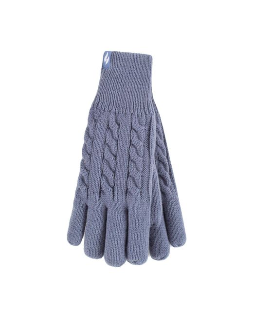Heat Holders Blue Ladies Cable Knit 2.3 Tog Fleece Lined Thermal Winter Gloves