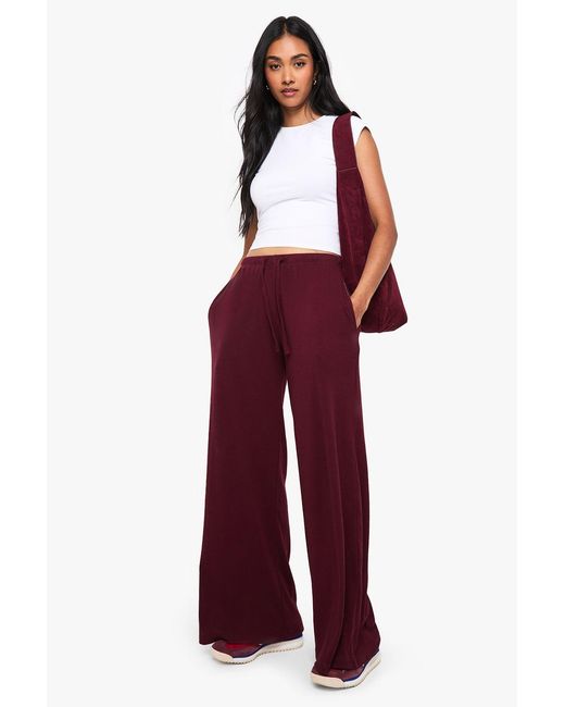 Boohoo Red Basics Rib Straight Leg Trouser