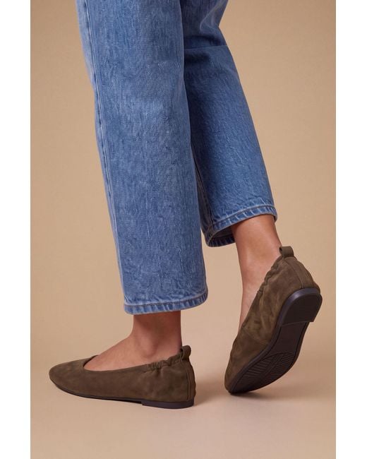 Good for the Sole Blue Julia Faux Suede Ruched Elasticated Ballet Pumps