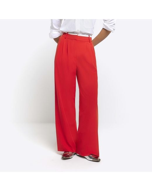 River Island Red Wide Leg Trousers Side Stripe
