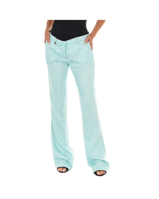 Met Blue Long Linen Pants With Flared Bottoms 70Dbf0490-L041