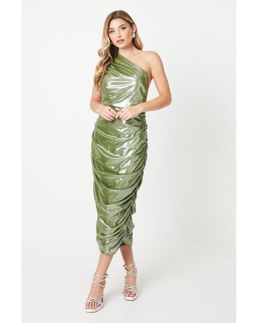 Debut London Green By Coast Metallic Jersey One Shoulder Dress