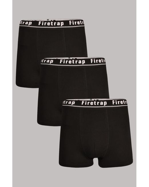 Firetrap Black 3 Pack Cotton Stretch Boxers With Logo Waistband for men