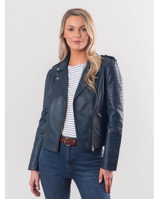 Lakeland Leather Blue Esthwaite Classic Biker Jacket