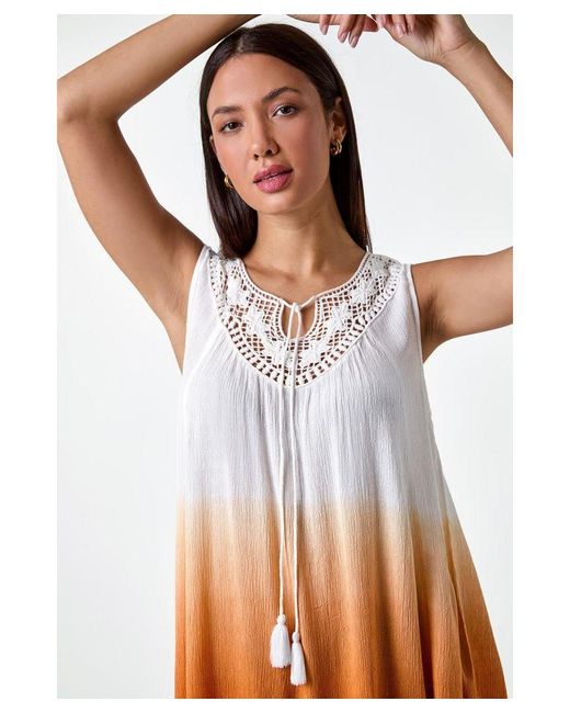 Roman Orange Cotton Lace Detail Ombre V-Neck Vest Top