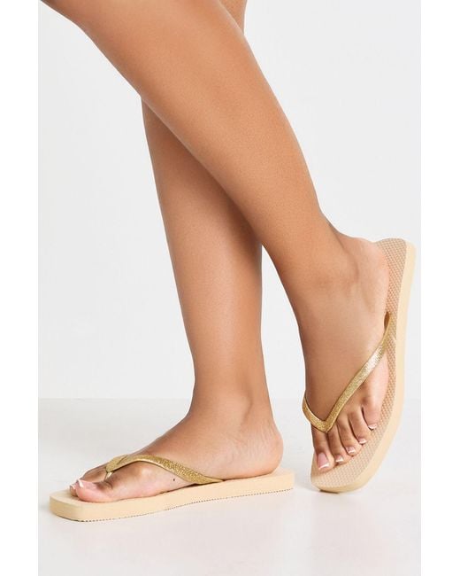 Boohoo Natural Shimmer Square Toe Flip Flops
