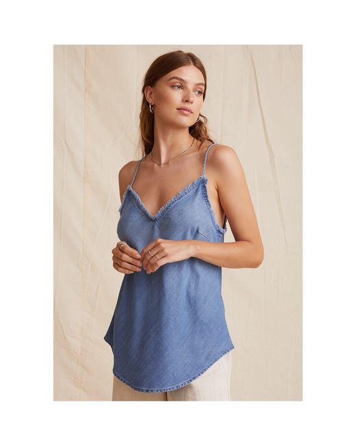 Bella Dahl Blue Frayed Fringe Relaxed Fit Camisole