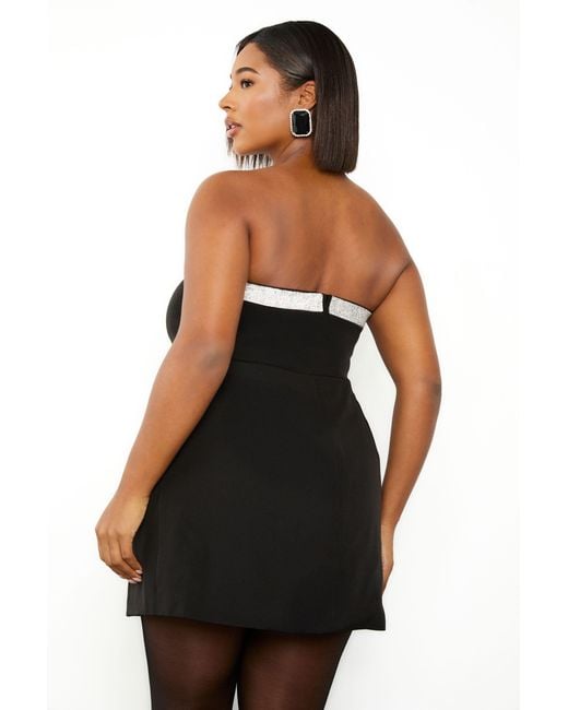 Boohoo Black Plus Diamante Trim Skater Mini Dress