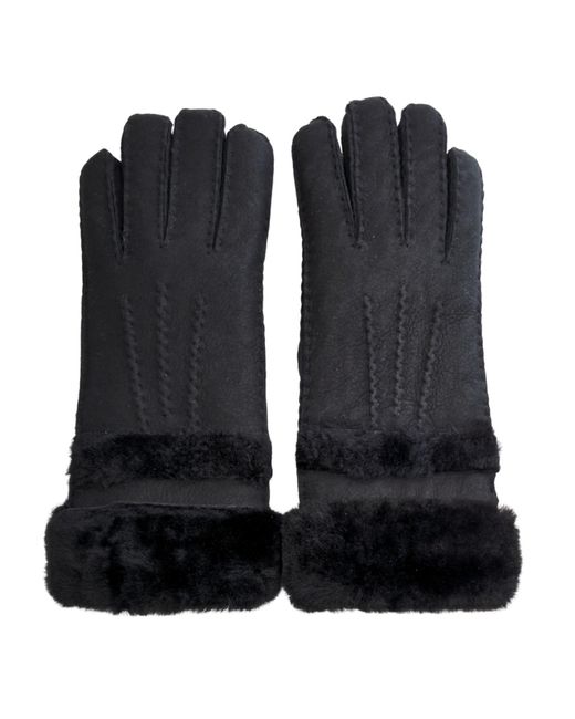 Infinity Leather Black Genuine Sheepskin Suede Gloves With Roll Up/Down Cuff