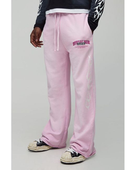 BoohooMAN Pink Relaxed Fit Flared Glitter Print Spray Wash Graphic Gusset Joggers for men
